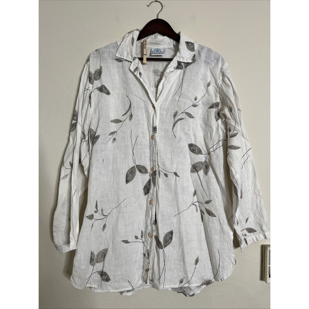 Mill Valley 100% Heavy Cotton Floral Leaf Button Up Collared Tunic Top SZ M